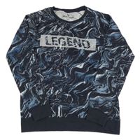 Tmavomodro-modrošedé vzorované pyžamové triko s nápisem LINCOLN&SHARKS