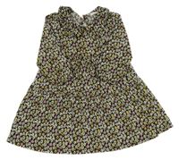 Černo-žluto-růžové květované šaty s límečkem Primark