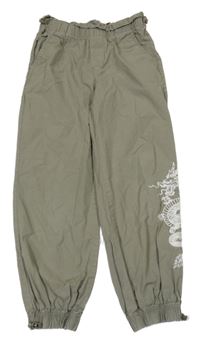 Khaki plátěné cuff kalhoty s drakem Primark