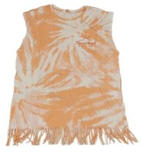 Bílo-oranžové batikované tričko s třásněmi H&M