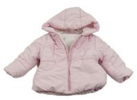 Světlerůžová prošívaná šusťáková zimní bunda s kočičkou a kapucí C&A