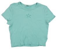 Pomněnkové žebrované crop tričko s průstřihem květu H&M