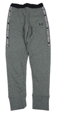 Šedo-černé melírované funkční tepláky s logy a pruhem UNDER ARMOUR