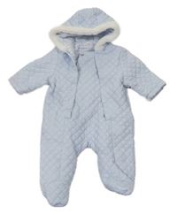 Světlemodrá prošívaná šusťáková zimní kombinéza s kapucí s kožešinou MINTINI BABY