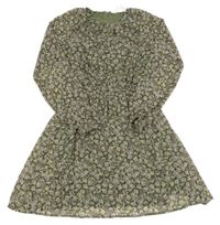 Khaki květované šifonové šaty H&M