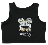 Černý crop top s holčičkou