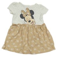 Bílo-béžové bavlněné šaty s Minnie Disney