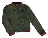 Khaki-černá vzorovaná propínací crop mikina se srdíčkem INDIAN BLUE JEANS