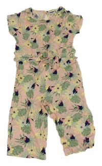 Světlerůžový lehký culottes overal s listy Lily & Dan