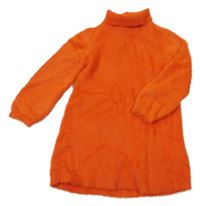 Oranžové chlupaté svetrové šaty s rolákem 