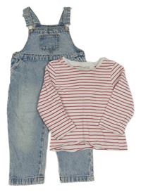 2set - Bílo-červené pruhované triko + světlemodré lacláče Primark 