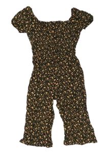 Černo-oranžový květovaný culottes overal Primark