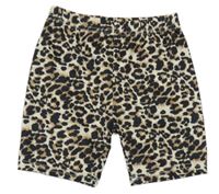 Béžovo-černé leopardí elastické kraťasy Shein