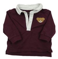 Tmavovínová mikina s medvídkem a límečkem PRIMARK