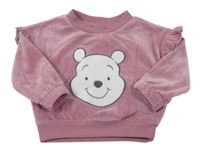 Starorůžová žebrovaná sametová oversize mikina s Pú a volánky Disney