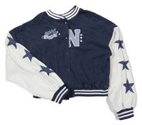 Tmavomodro-bílá baseballová crop mikina s písmenem a nápisem H&M
