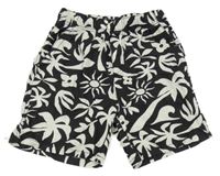 Černo-bílé květované plátěné kraťasy H&M