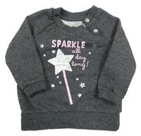 Tmavošedá melírovaná mikina s kouzelnou hůlkou a hvězdičkami a nápisy PRIMARK