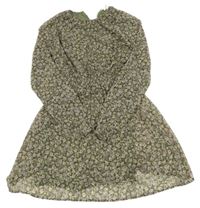Khaki květované šifonové šaty H&M