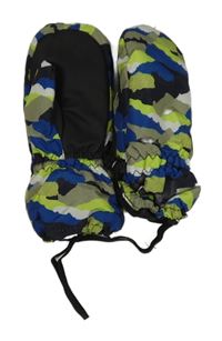Modro-zelené army šusťákové zateplené palcové rukavice Lupilu