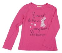 Fuchsiové triko s nápisy a králíkem Kids