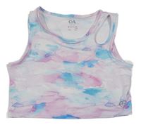 Světlerůžovo-modro-bílý batikovaný sportovní crop top s průstřihem C&A