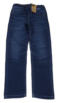 Nové - Tmavomodré rib waist fit teplákové rifle F&F
