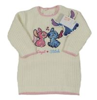 Nové - smetanovo-růžové žebrované žinylkové pletené šaty se Stitchem a Angelou PRIMARK