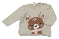 Světlebéžovošedý melírovaný svetr se zvířátkem H&M