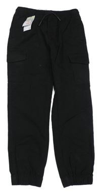 Nové - Černé plátěné cargo cuff kalhoty Denim Co.