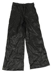 Černé koženkové wide kalhoty H&M