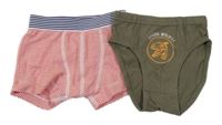 2set - Červeno-bílé pruhované boxerky + khaki slipy