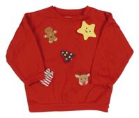Červená vánoční mikina s nášivkami Primark 