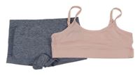 2Set - Modré melírované nohavičkové kalhotky YIGGA + světlerůžová lambáda C&A