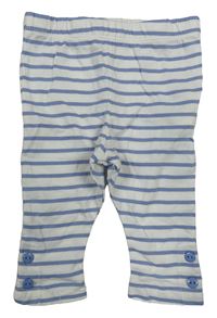 Bílo-modré pruhované capri legíny s knoflíky