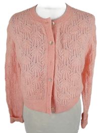 Dámský růžový ažurový propínací vlněný crop svetr Primark 
