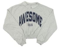 Světlešedá melírovaná crop mikina s potiskem a límečkem H&M