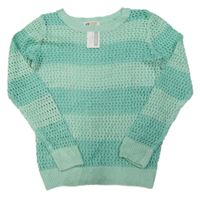 Nové - mátovo-pistácicový pruhovaný ažurový svetr H&M