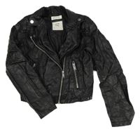 Černý koženkový podzimní crop křivák s límečkem H&M
