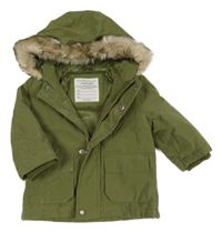 Khaki šusťáková zimní bunda s kapucí s kožešinou PRIMARK