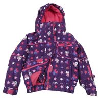 Lilková šusťáková zimní lyžařská bunda s Minnie a hvězdičkami a odepínací kapucí Disney