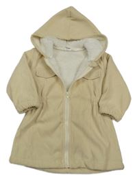 Béžová manšestrová zateplená parka s kapucí 