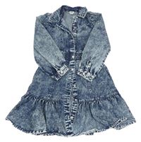 Tmavomodré plísňové riflové propínací košilové šaty s kamínky RIVER ISLAND