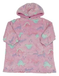 Růžová chlupatá oversize mikina s dinosaury a kapucí F&F