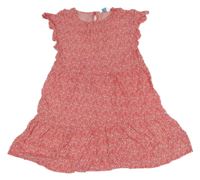 Červeno-bílé kytičkované šaty s volánky PRIMARK