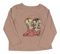 Starorůžové triko s kovbojskými botami Primark