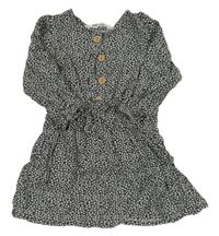 Tmavomodro-bílé květované lehké šaty s knoflíky H&M
