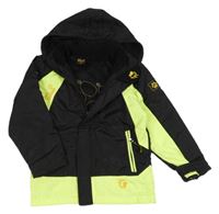 Černo-neonová šusťáková podzimní bunda s logem a kapucí Jack Wolfskin 