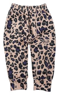 Růžovo-černo-fialové tepláky s leopardím vzorem 