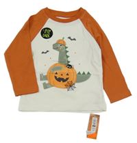 Nové - Oranžovo-bílé triko s dinosaurem Dunnes